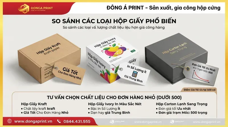 Báo giá in hộp giấy 2026 & Tư vấn chọn chất liệu cho đơn hàng nhỏ