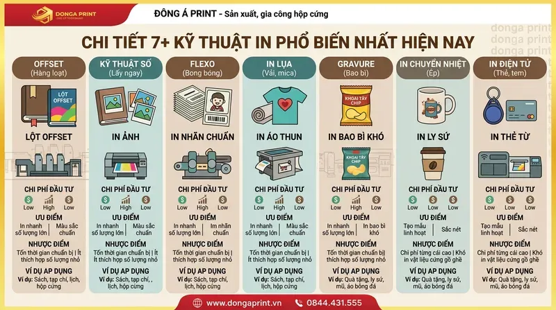 Chi tiết 7+ kỹ thuật in phổ biến nhất hiện nay (Kèm ví dụ dễ hiểu)