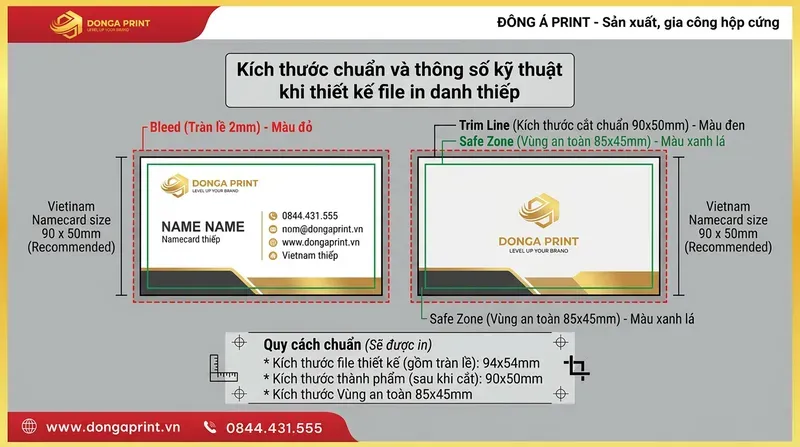 Kích thước chuẩn và thông số kỹ thuật khi thiết kế file in danh thiếp