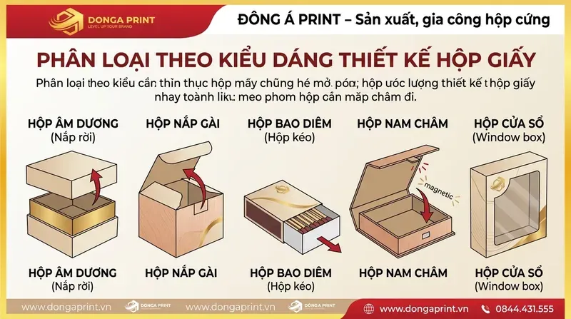 Phân loại theo kiểu dáng thiết kế hộp giấy