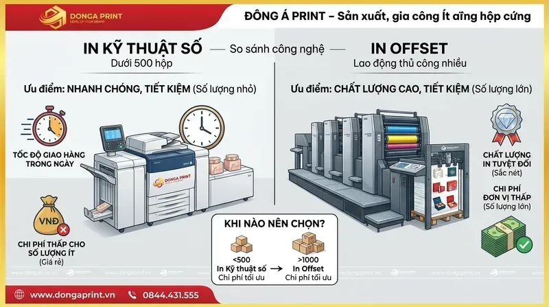 So sánh công nghệ: In Kỹ thuật số hay In Offset cho dưới 500 hộp?