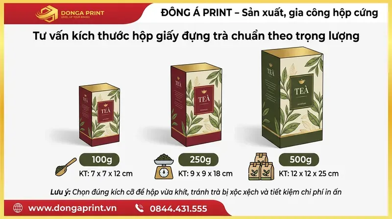 Tư vấn kích thước hộp giấy đựng trà chuẩn theo trọng lượng