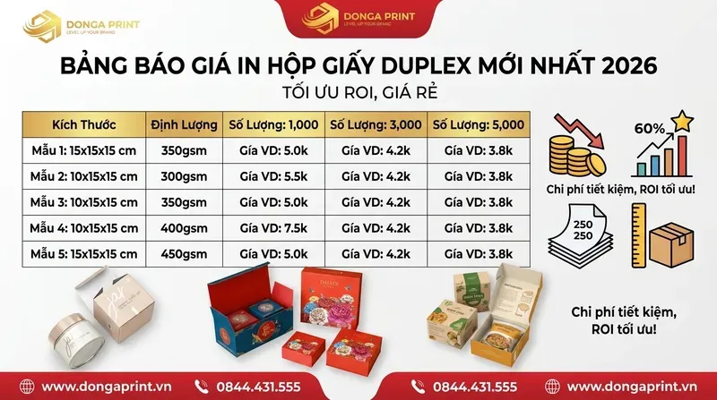 Bảng báo giá in hộp giấy duplex mới nhất 2026