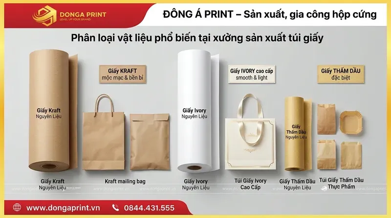 Phân loại vật liệu phổ biến tại xưởng sản xuất túi giấy