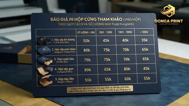 Báo giá in hộp cứng tham khảo theo quy cách và số lượng