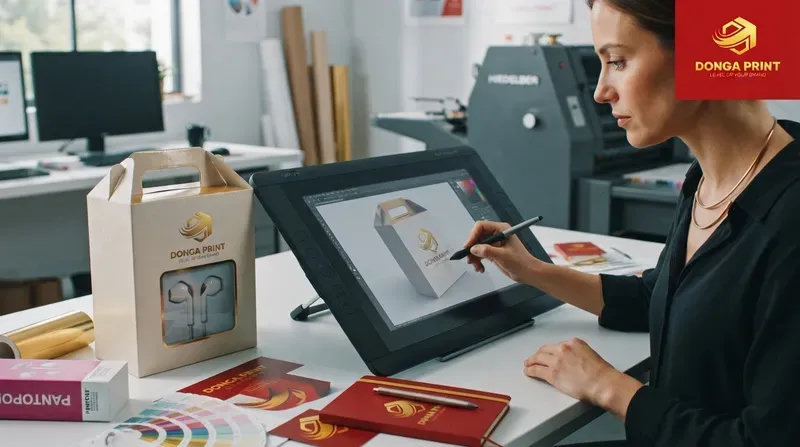 Thiết kế, in logo và gia công hộp giấy có quai