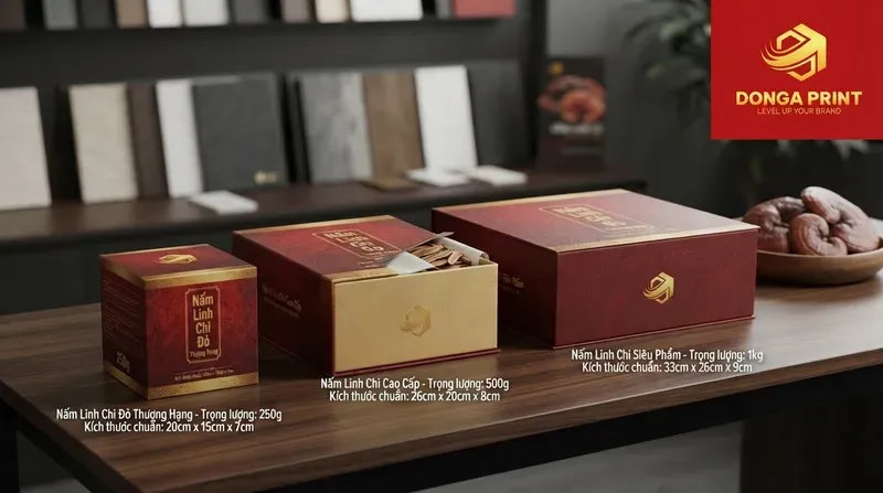 Kích thước chuẩn và quy cách in hộp carton lạnh nấm linh chi phổ biến