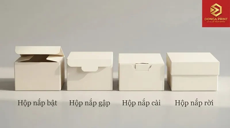Phân biệt hộp nắp bật, nắp gập, nắp cài và nắp rời